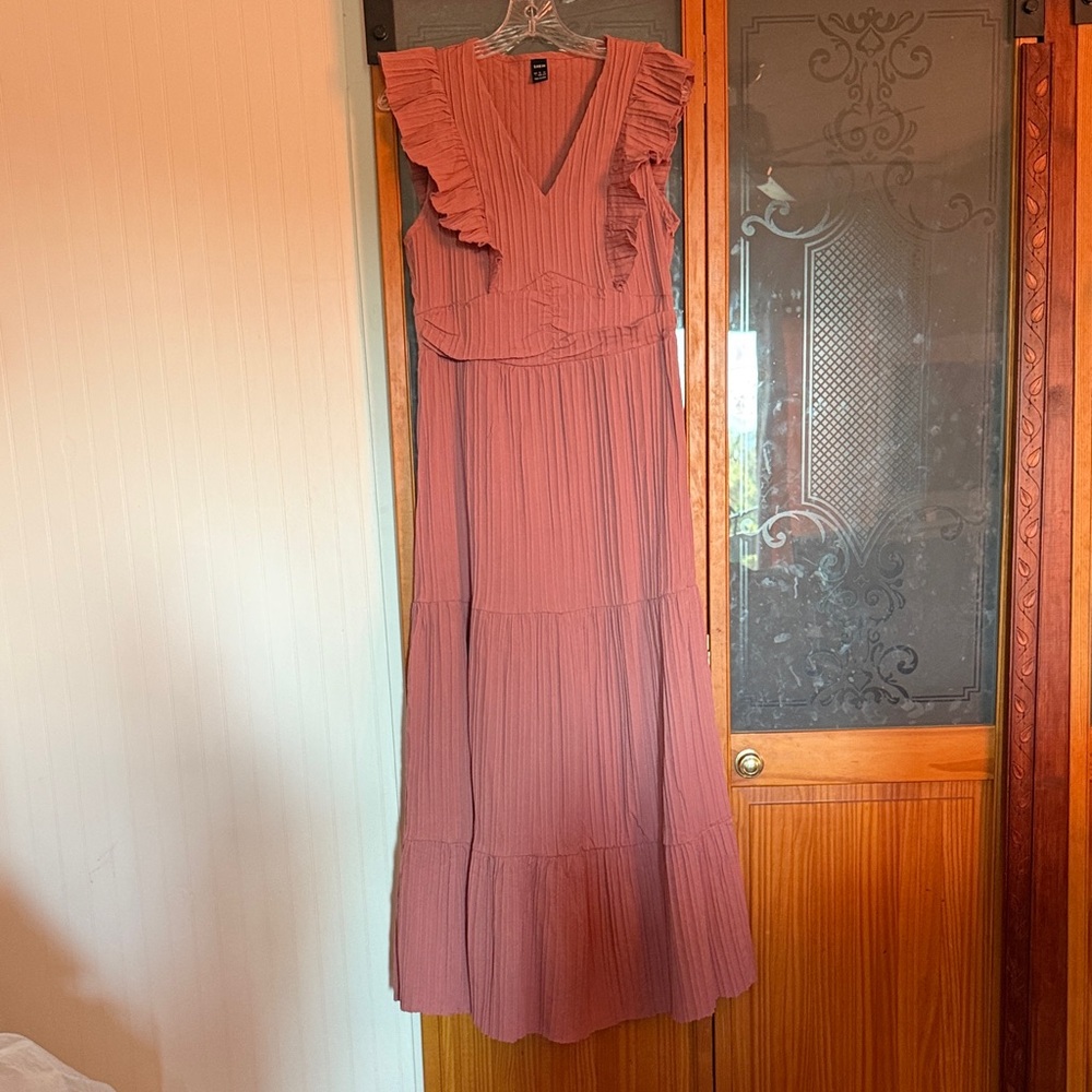 SHEIN Dusty Pink Ruffled Maxi Dress